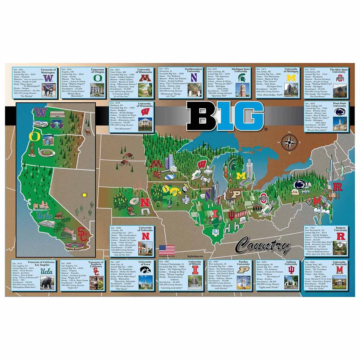 Big Ten map with all 18 member universities
